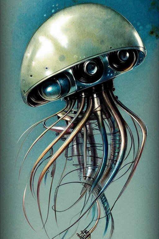 ( ( ( ( ( 1 9 5 0 s retro future robot android aluminum jelly fish. muted colors. ) ) ) ) ) by jean - baptiste monge!!!!!!!!!!!!!!!!!!!!!!!!!!!!!! 