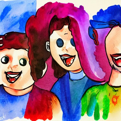 happy smiling faces + water Color paint + line drawing :: Painted with Watercolors :: Concept Art