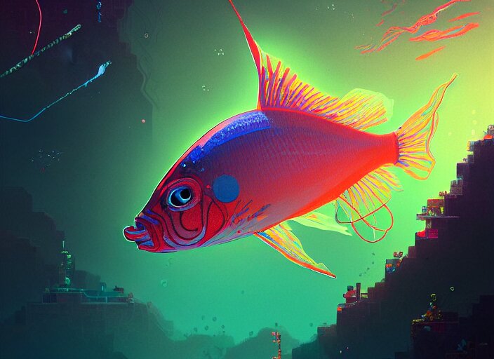 Lexica - Portrait of a neon tetra fish from terraria - dramatic art, by ...