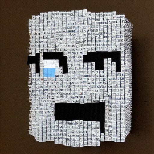 steve from minecraft made with pieces of newspaper