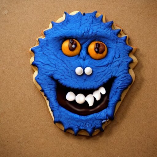 demonic cookie monster, evil, portrait, scary, creepy. detailed. realistic. 