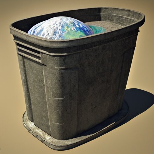 an old dirty trashcan full of discarded planets and stars hyperrealistic detailed beautiful intricate 3 d render 