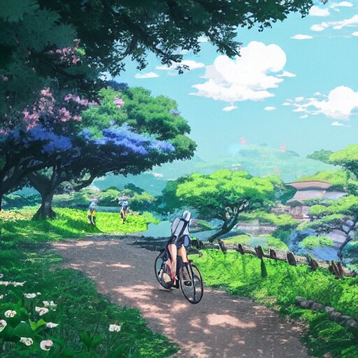 Lexica Anime Girl Riding Bicycle In Highly Detailed Japanese