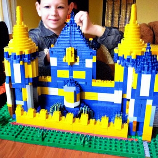 a huge yellow castle made out of lego, 90,