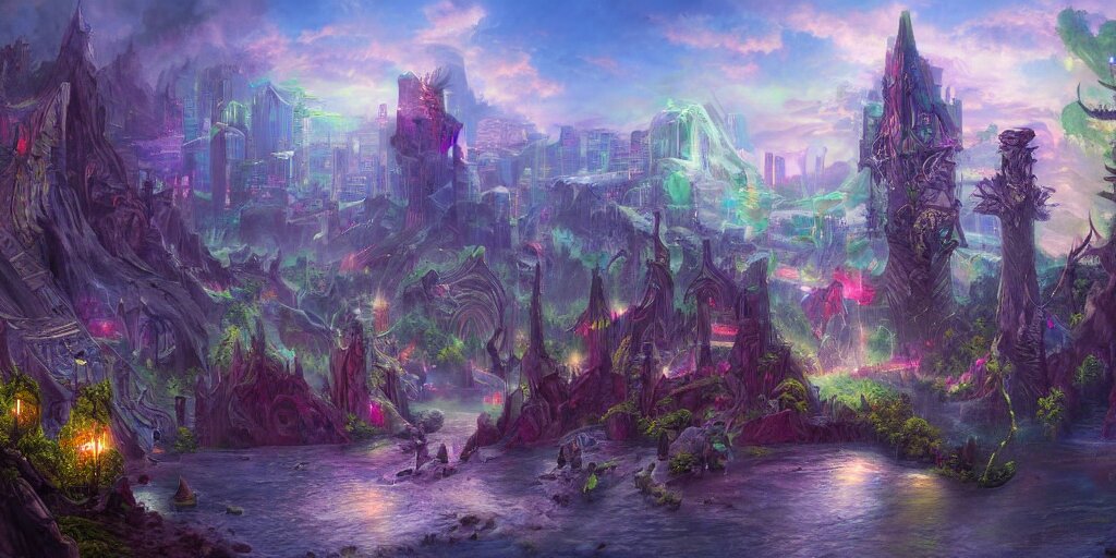 Fantasy digital painting of Portland Oregon. Fantasy art, MTG art, trending on Artstation, highly detailed