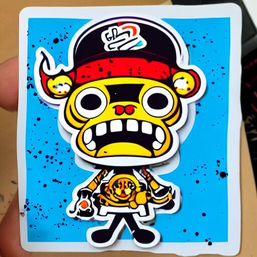 die cut sticker, tony chopper wearing a strawhat, splatter paint 