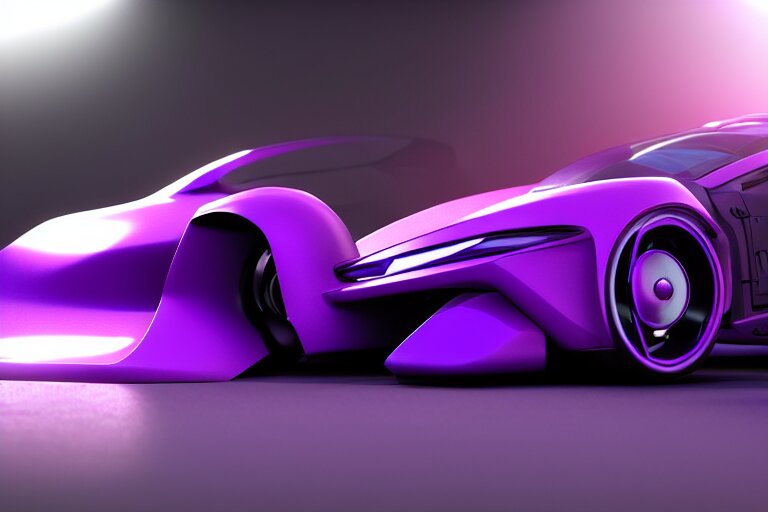 cyberpunk purple batmobile concept inspired sports car, futuristic look, highly detailed body, very expensive, photorealistic camera shot, bright studio setting, studio lighting, crisp quality and light reflections, unreal engine 5 quality render 