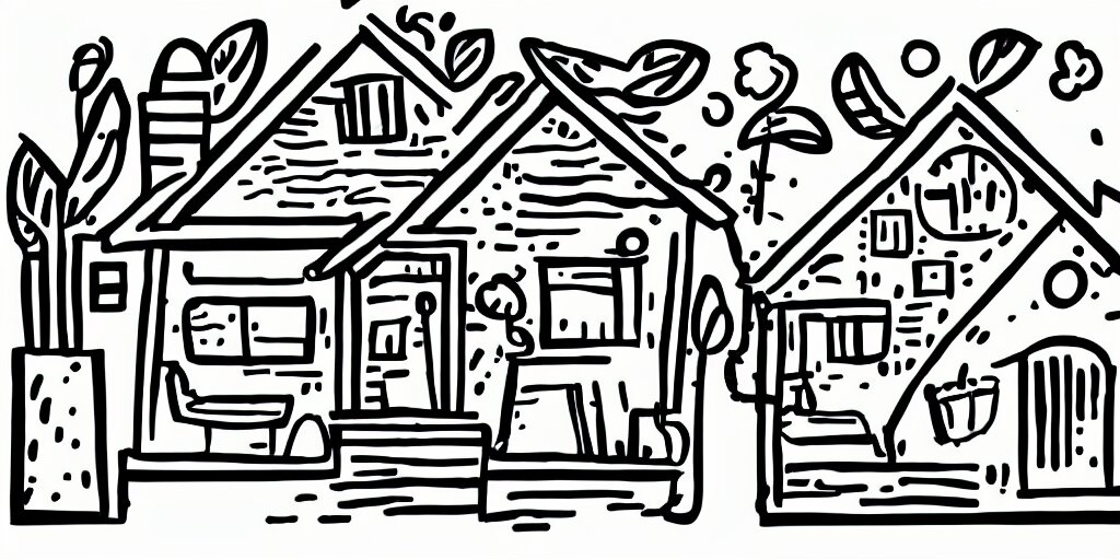 Naive single line illustration of small house, minimalistic simple icon, playful doodle