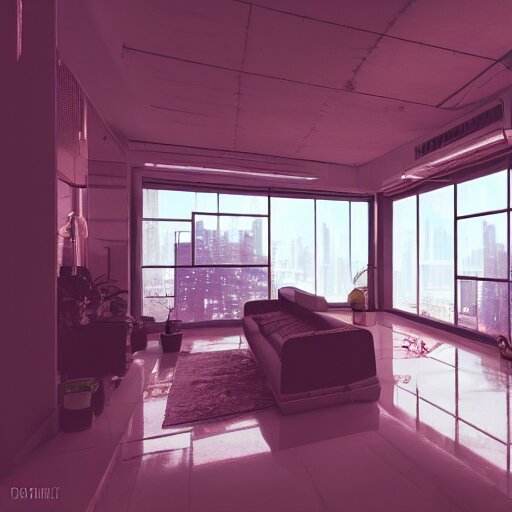 cyberpunk apartment, futuristic, apartment, night, rain, volumetric light, ray traced, photography, behance 