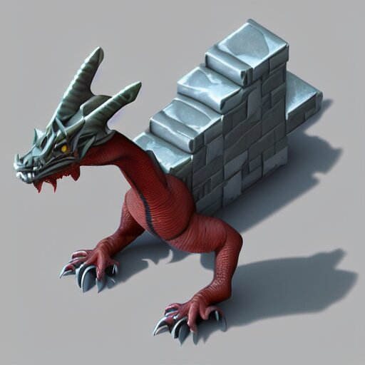 isometric dragon, stylized 3d render, game asset, zoomed out view, white background, artstation