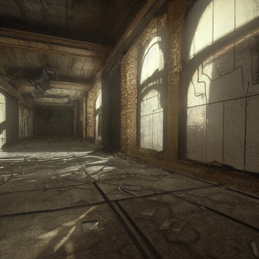 interior mazelike architecture from quake, lovecraftian, liminal space, moody lighting, unreal engine 5, hyper detailed, hyper realistic 