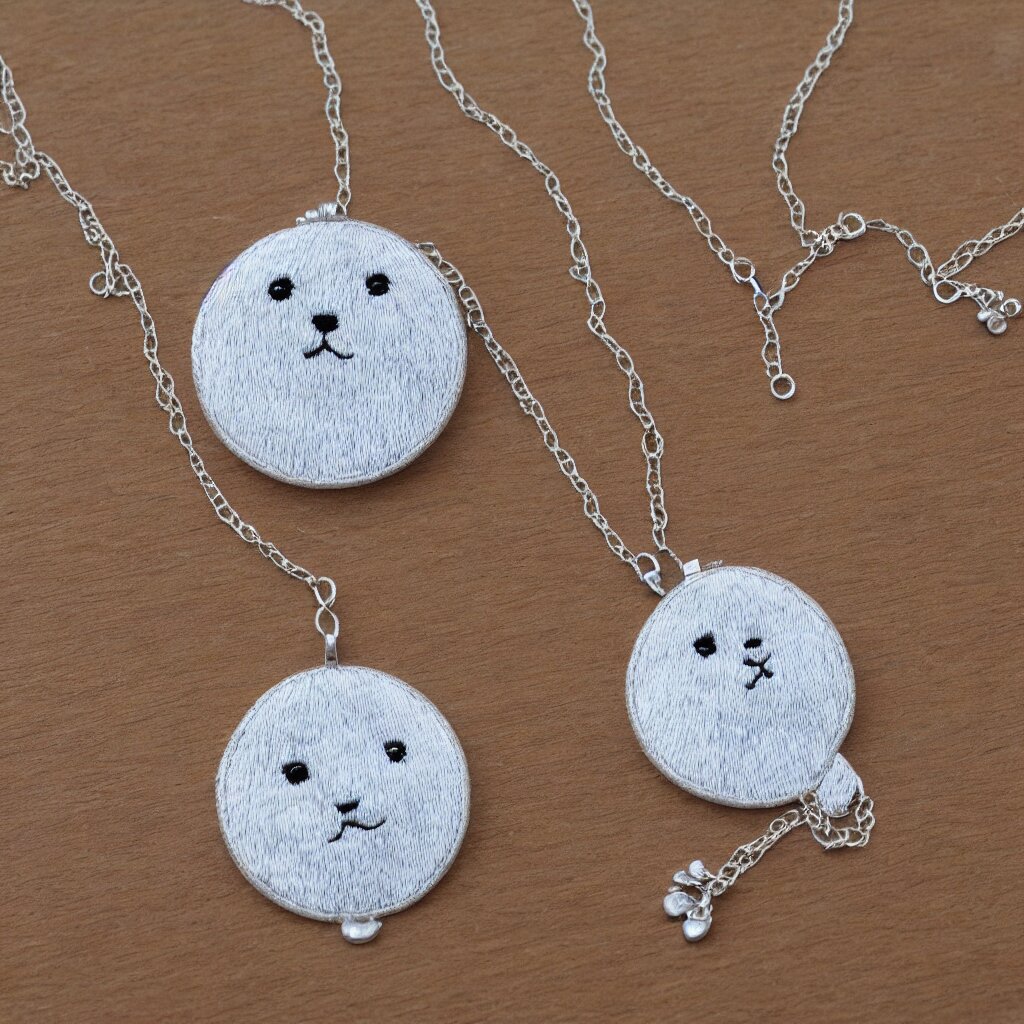 Scottish fold patterned silver embroidered necklace