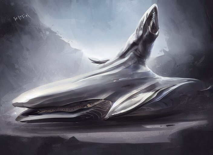 beautiful concept design of a car that looks almost like a fish, a shark or a whale. car design by cory loftis, fenghua zhong, ryohei hase, ismail inceoglu, ruan jia, henrik fisker, bruce kaiser, scott robertson, dmitry mazurkevich, doruk erdem, and jon sibal. volumetric light 