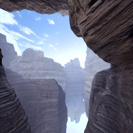 canyon in between mountains, unreal engine, high detail, realism, award winning, detailed lighting