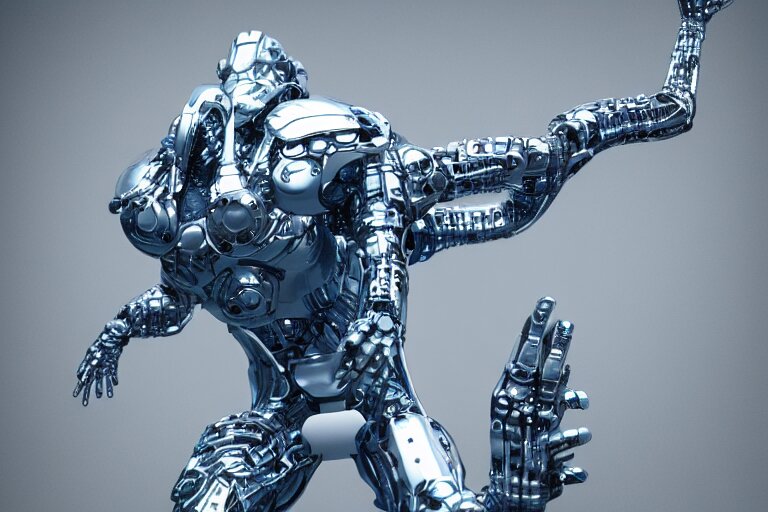 futuristic metal cybernetic!! dino!!! white blue grey, octane render, studio light, 