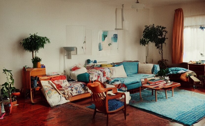 a very 60's hippy style apartment, 35mm,Epic,cinematic