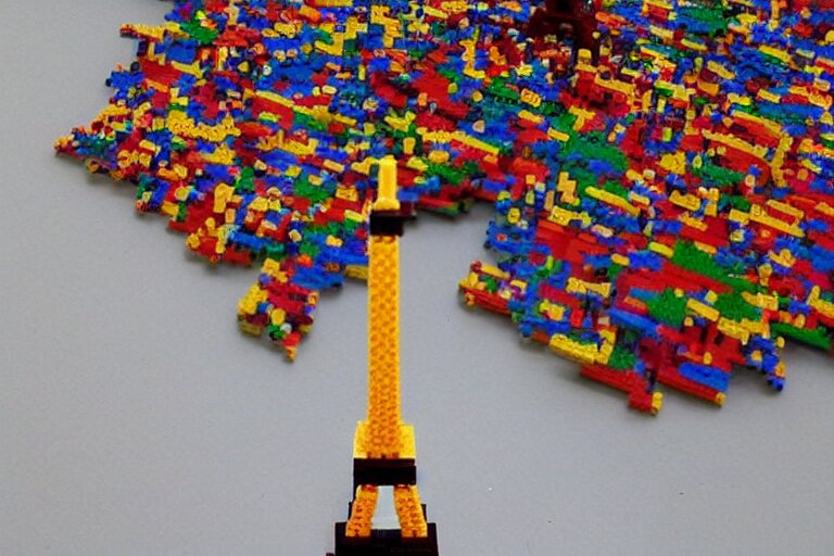 eiffel tower built in lego bricks