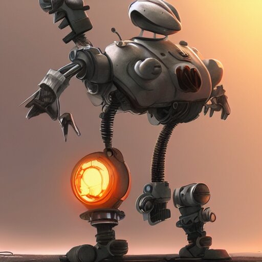 mechanical fox with robo tech, apocalyptic elements, art render, character concept, smooth, sharp detail, pixar style 