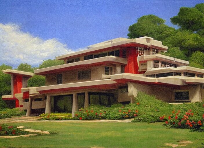 painting of a frank lloyd wright house in cape cod by thomas cole 