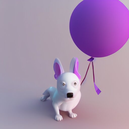 3D render of a pink balloon dog in a violet room