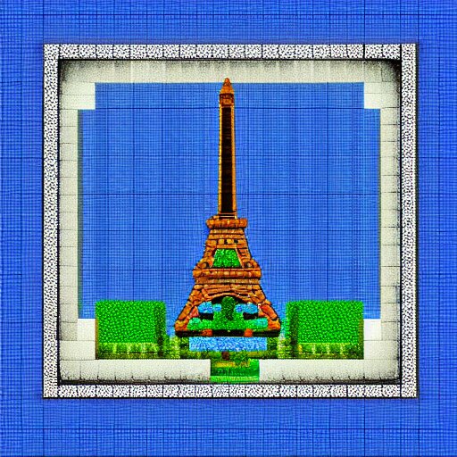 a blue print of the Eiffel tower in Minecraft