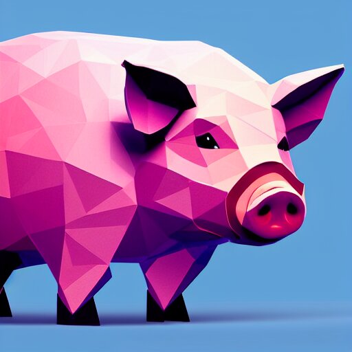 low poly pig, isometric view, blank background 