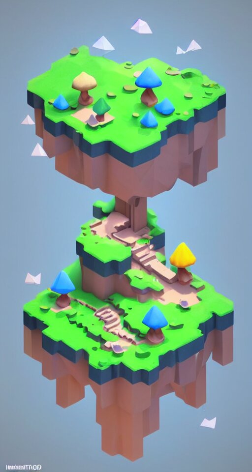 a cute little matte low poly isometric mushroom island, waterfalls, lat lighting, soft shadows, trending on artstation, 3d render, monument valley, fez video game,