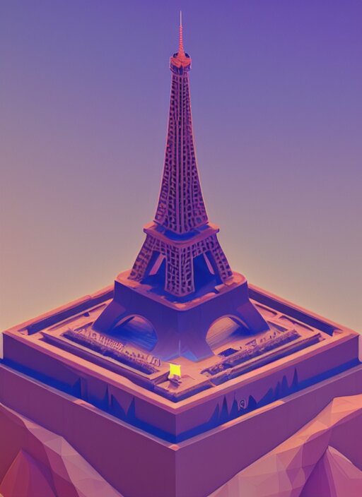 a low poly isometric render of eiffel tower in the style of monument valley, intricate, elegant, smooth shading, soft lighting, illustration, simple, solid shapes, by magali villeneuve, jeremy lipkin and michael garmash, rob rey and kentaro miura style, octane render 