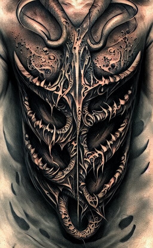 chest tattoo cthulhu by greg rutkowski, by giger, by maxim verehin 