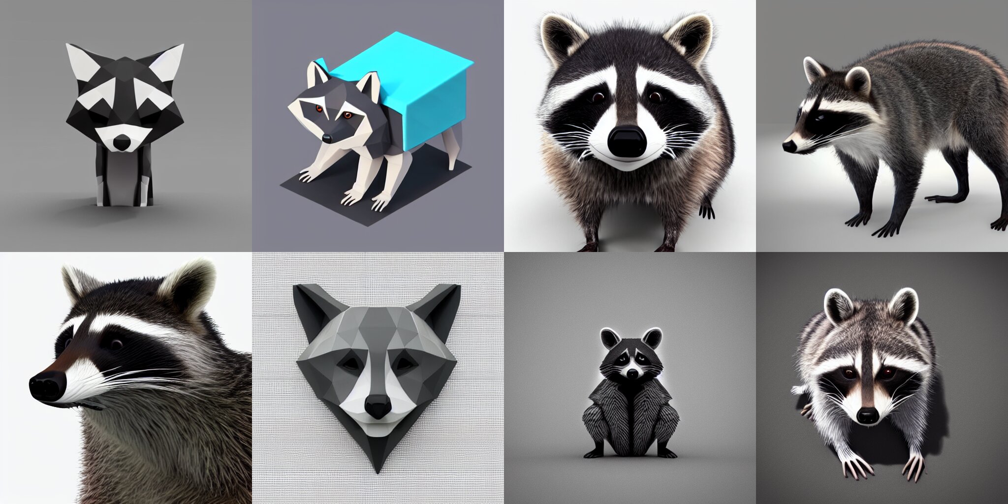 low polygon render of a raccoon on a white background, isometric 3 d, ultra hd 