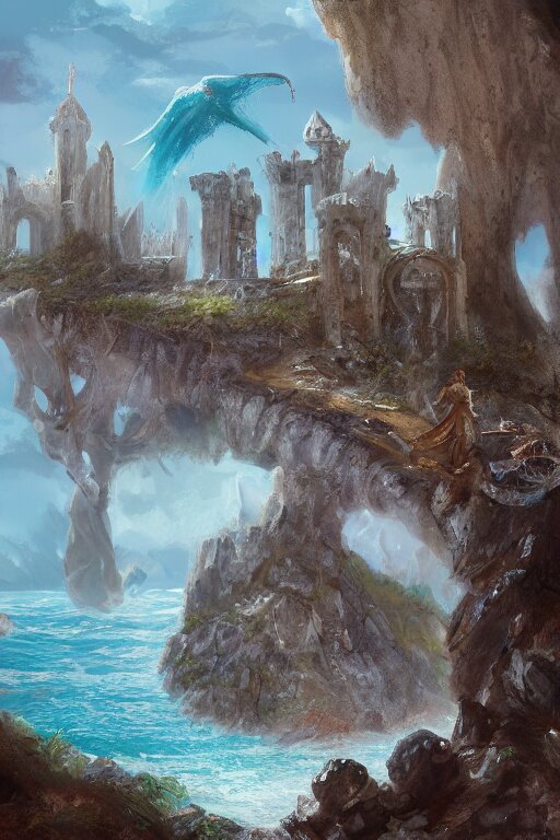 the legend of king arthur ruins by the sea fantasy artstation 