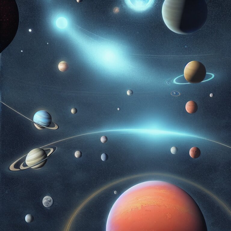 a solar system with planets and asteroids, intricate artwork by Tooth Wu and wlop and beeple, greg rutkowski, very coherent symmetrical artwork, cinematic, hyper realism, high detail, octane render, unreal engine, 8k, Vibrant colors, Smooth gradients, High contrast, depth of field by Jacek Yerka, Mariusz Lewandowski, Houdini algorithmic generative render, Abstract brush strokes, Masterpiece, Edward Hopper and James Gilleard, Zdzislaw Beksinski, Mark Ryden, Wolfgang Lettl, hints of Yayoi Kasuma, octane render, 8k