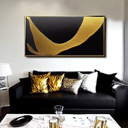 a pour painting on canvas, gold black silver colors, abstract, thick paint, glossy, resin coated 