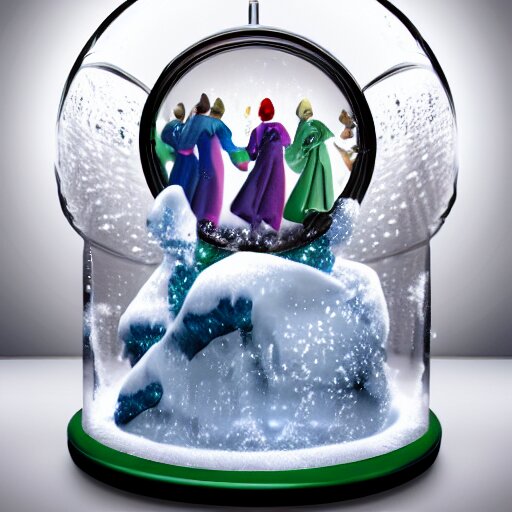 whirling dervishes inside a snow globe on a table, digital art, artstation, highly detailed 