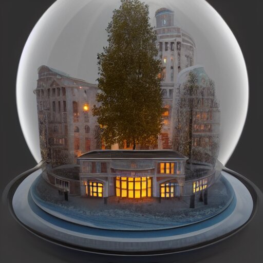 a snow globe with a soviet apartemnt building in it, a computer rendering by leandro erlich, trending on cgsociety, retrofuturism, tesseract, isometric, physically based rendering 