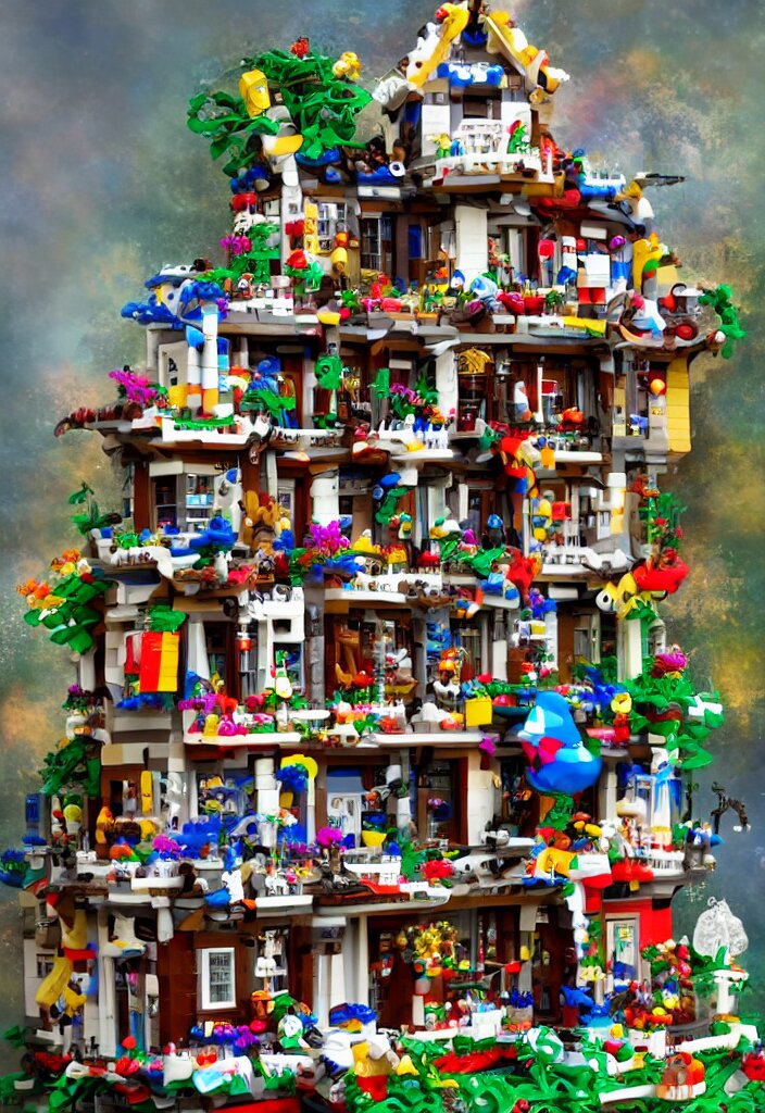 a photo of a house made entirely of legos located in a dreamy by salvador dalli magical, fantasy, pop surrealism trending on artstation, digital art. 