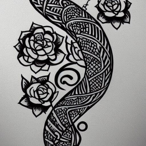 tattoo design, stencil, tattoo stencil, traditional, a snake surrounded by flowers