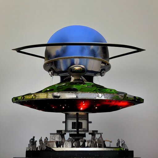 ufo sculpture toy on display 