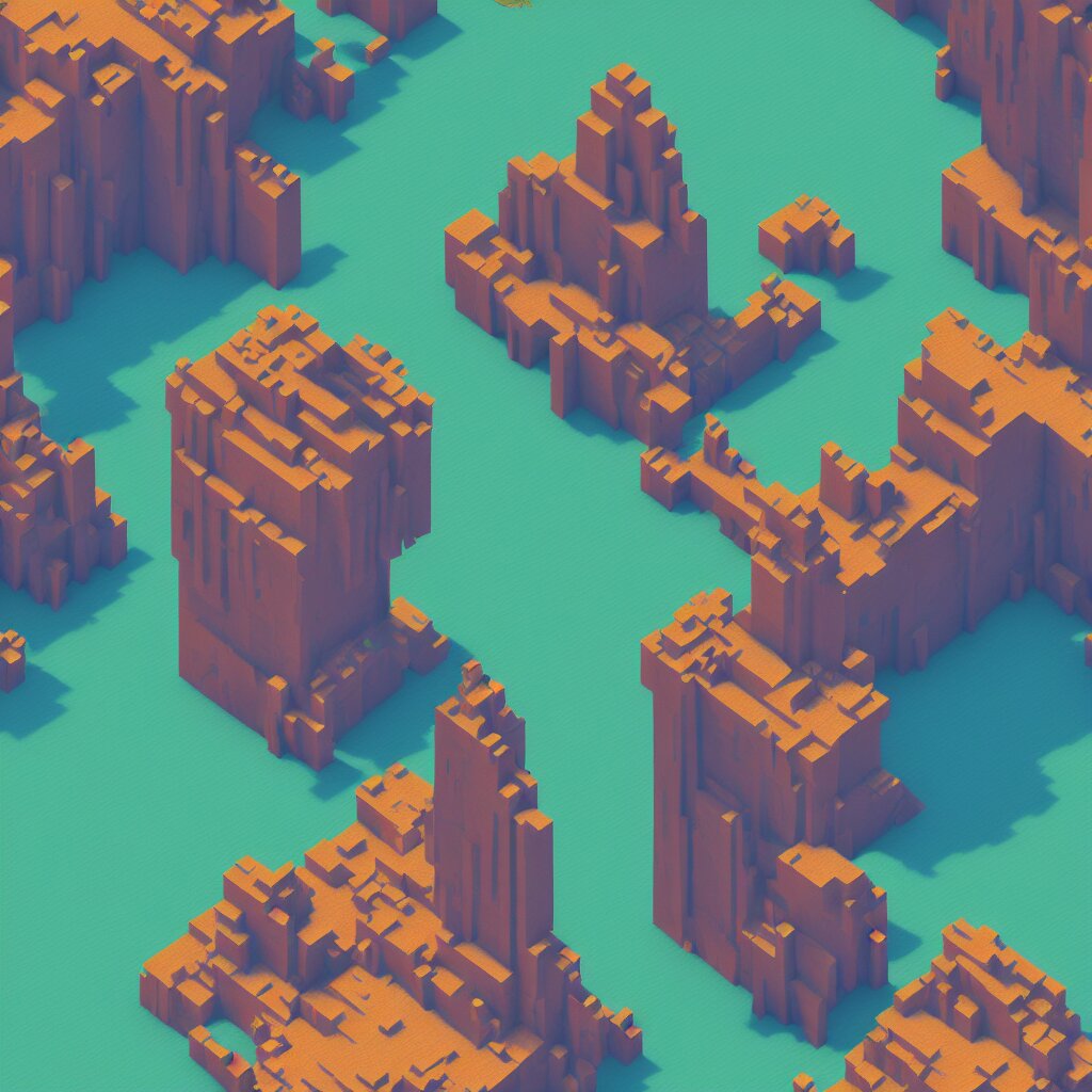 voxel art of giant floating triangular monolith in valley by james gilleard and madmaraca, textured, detailed, beautiful, 8 k wallpaper 