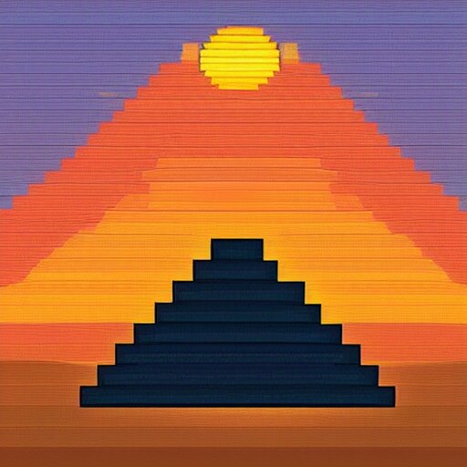 aztec pyramid at sunset, pixel art 