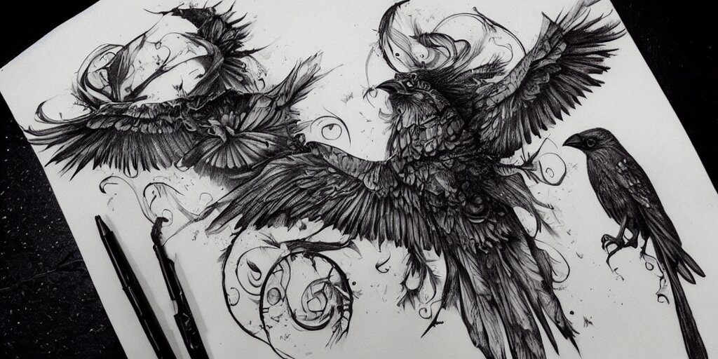 realistic tattoo designs drawn on paper dark crow cry scream