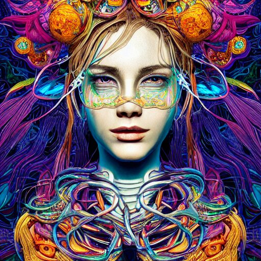 the head of a ridiculously beautiful and pretty woman partially made of onion rings of all colors looking up, an ultrafine detailed illustration by james jean, final fantasy, intricate linework, bright colors, behance contest winner, vanitas, angular, altermodern, unreal engine 5 highly rendered, global illumination, radiant light, detailed and intricate environment 