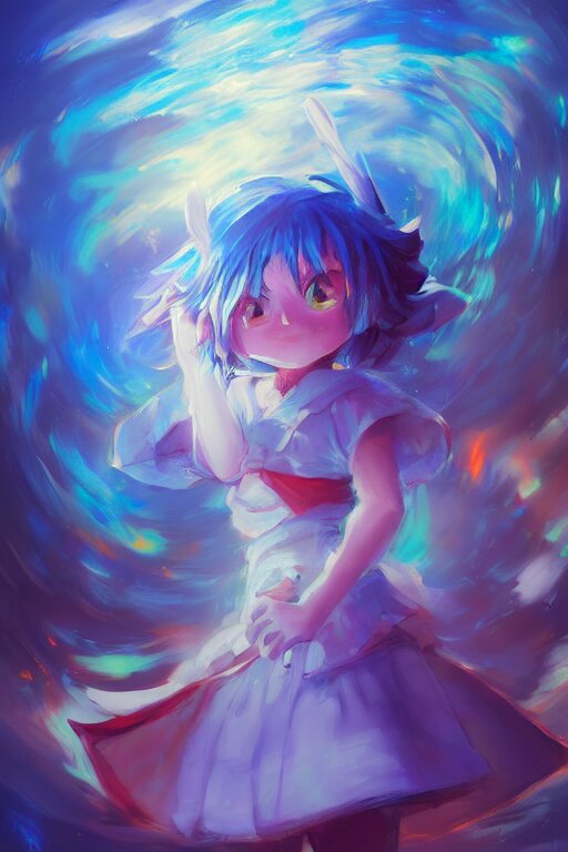 cirno from touhou, by ross tran, background by alena aenami, oil on canvas 