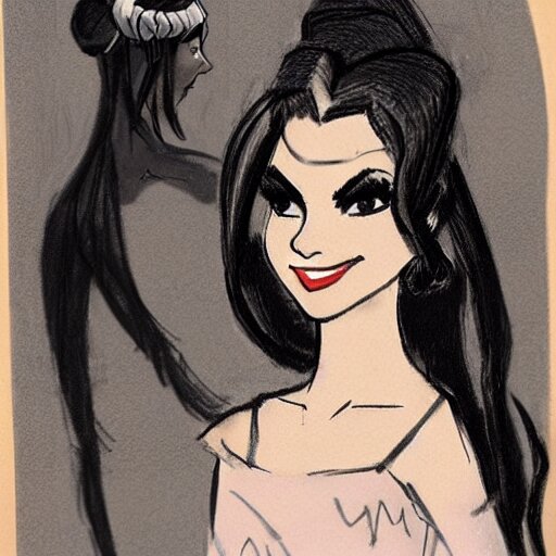 milt kahl sketch of victoria justice with done up hair, tendrils and ponytail as princess padme from star wars episode 3