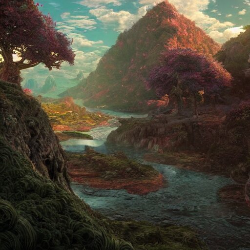 the landscape of an unimaginable and beautiful place, beyond the physical realm, an ultrafine hyperdetailed illustration by kim jung gi, irakli nadar, intricate linework, bright colors, octopath traveler, final fantasy, unreal engine 5 highly rendered, global illumination, radiant light, detailed and intricate environment 