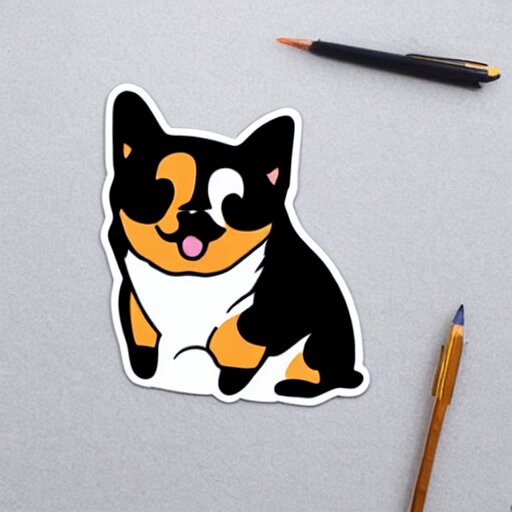 a kawaii chubby goofy cute corgi sitting upright sticker illustration