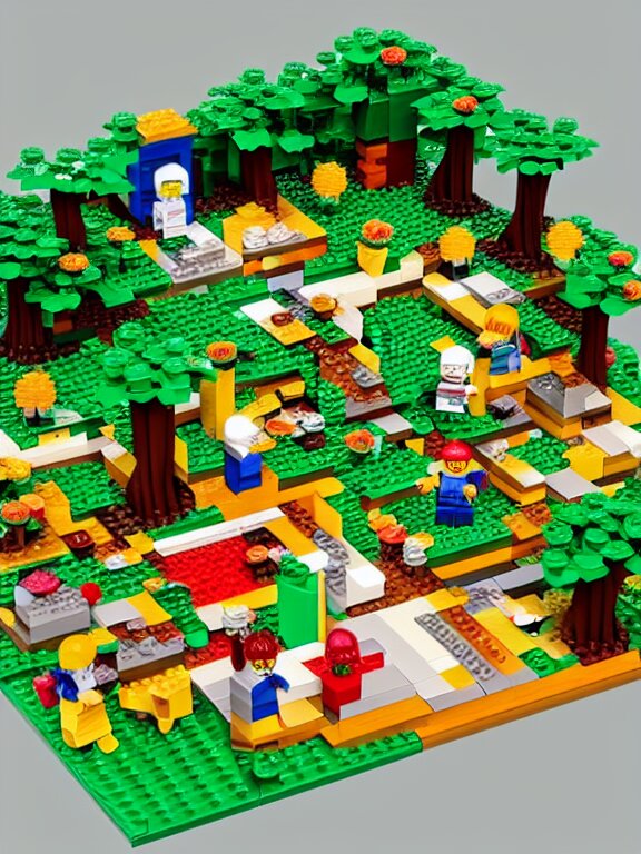 miniature isometric lego diorama of fruit forest 