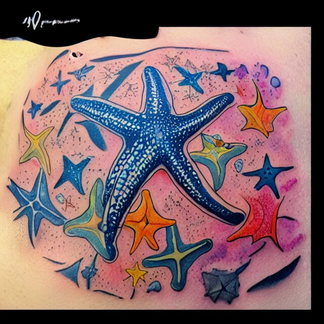 starfish, tattoo design, watercolor, maximalist, high detail 