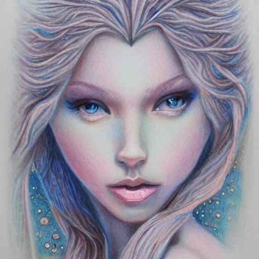  Colored pencil art on paper, Frost Fairy, highly detailed, artstation, Caran d'Ache Luminance