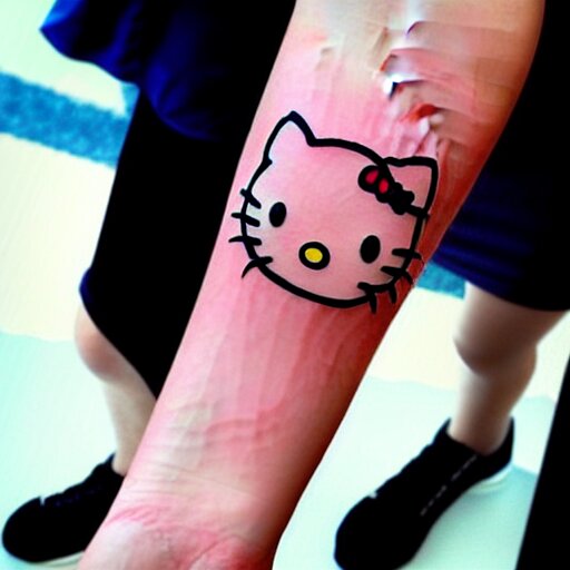 beautiful gorgeous tattoo art of hello kitty, extremely intricate, professional art, striking pose, amazing 